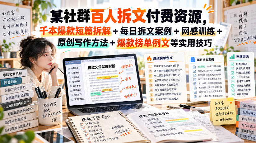 某社群百人拆文付费资源，千本爆款短篇拆解+每日拆文案例+网感训练+原创写作方法+爆款榜单例文等实用技巧(持续更新)-摇钱树