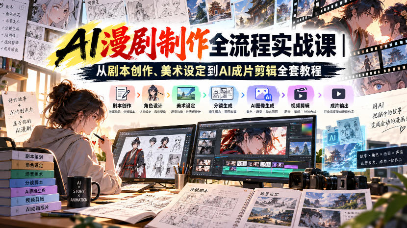 AI漫剧制作全流程实战课|从剧本创作、美术设定到AI成片剪辑全套教程-摇钱树