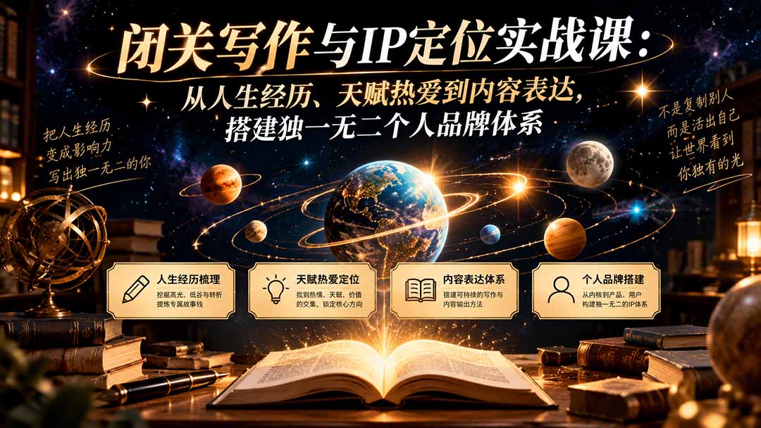 闭关写作与IP定位实战课：从人生经历、天赋热爱到内容表达，搭建独一无二个人品牌体系-摇钱树