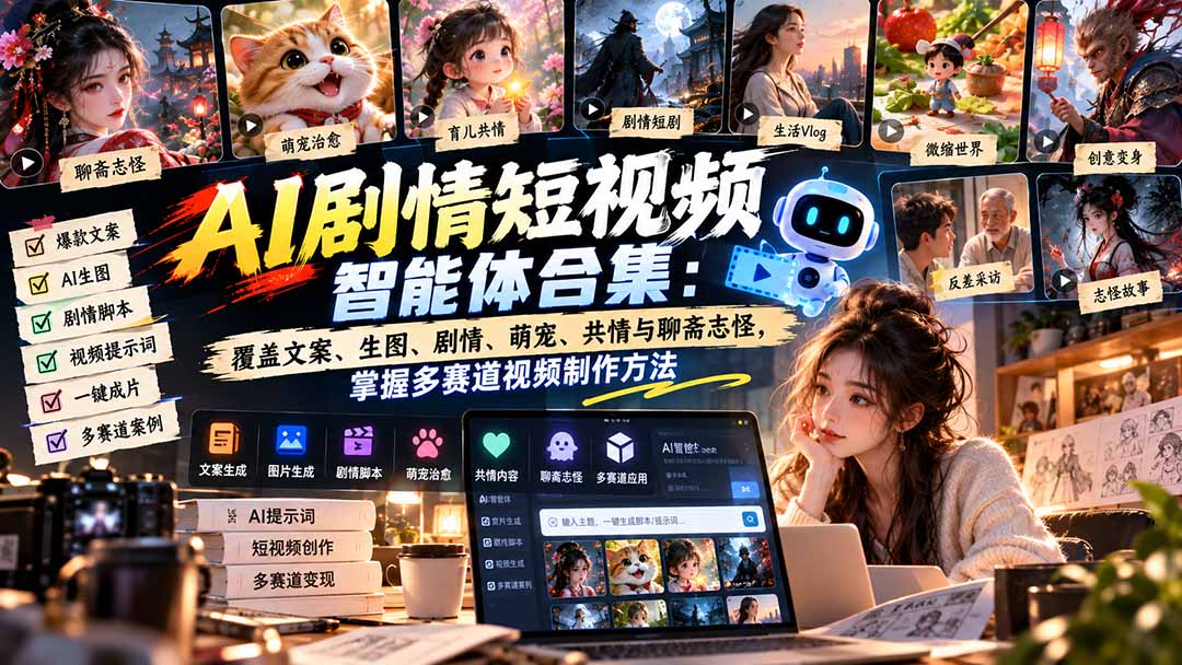 【无水印】AI剧情短视频智能体合集:覆盖文案、生图、剧情、萌宠、共情与聊斋志怪,掌握多赛道视频制作方法-摇钱树