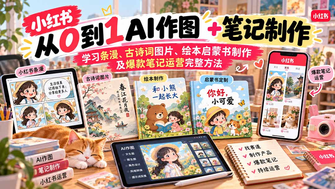 2026小红书AI内容创作从0到1：学习条漫、古诗词图片、绘本启蒙书制作及爆款笔记运营完整方法-摇钱树