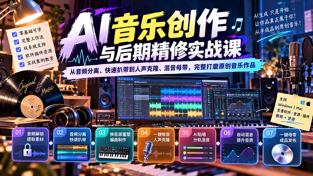 AI音乐创作与后期精修实战课:从音频分离、快速扒带到人声克隆、混音母带,完整打磨原创音乐作品-摇钱树