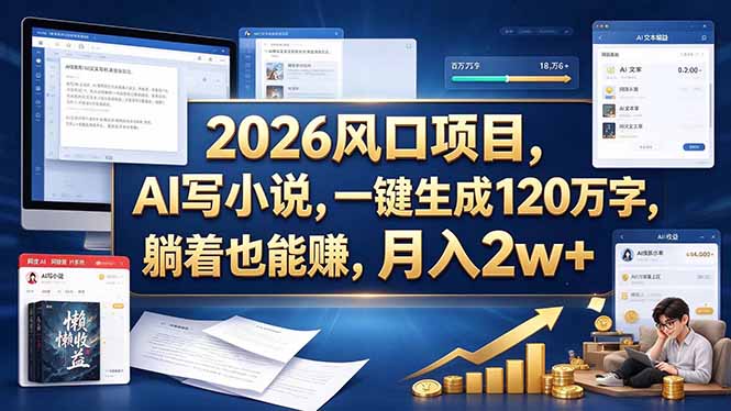 2026 风口项目,AI 写小说,一键生成 120 万字,躺着也能赚,月入 2w +-摇钱树