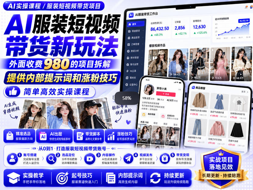 外面收费980AI快手带货系统课程,内部课程首次外放,操作简单高效,一分钟一条爆款视频-千帆创业