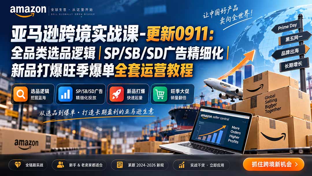 skyla亚马逊跨境实战课-更新0927：全品类选品逻辑｜SP/SB/SD广告精细化｜新品打爆旺季爆单全套运营教程-超级个体网赚
