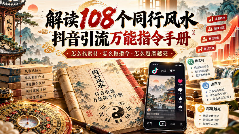 解读108个同行风水抖音引流万能指令手册,怎么找素材·怎么做指令·怎么越磨越亮【文档】-摇钱树