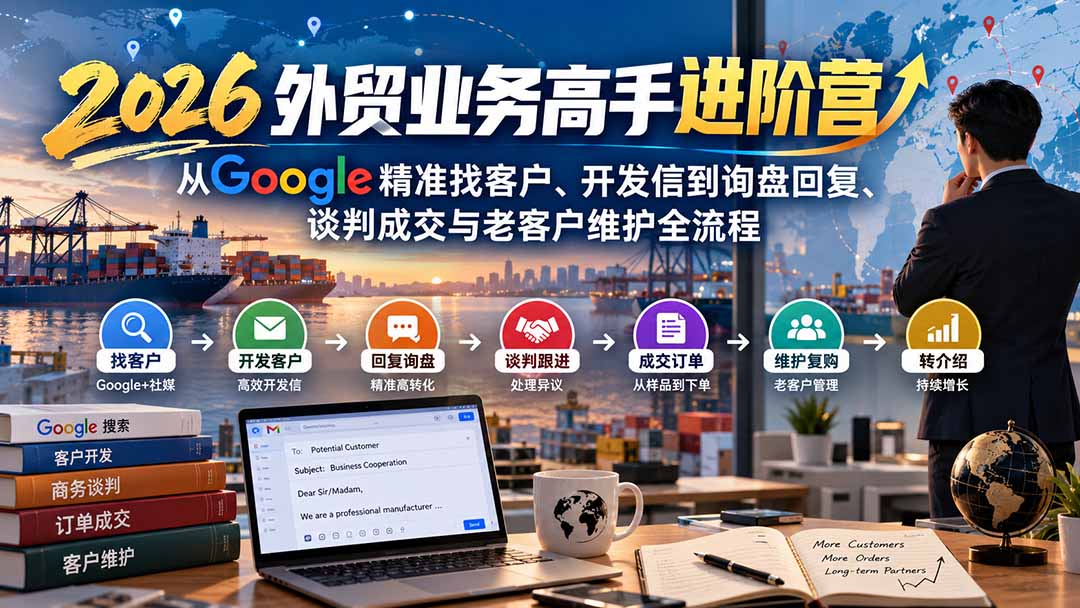2026外贸业务高手进阶营：从Google精准找客户、开发信到询盘回复、谈判成交与老客户维护全流程-摇钱树