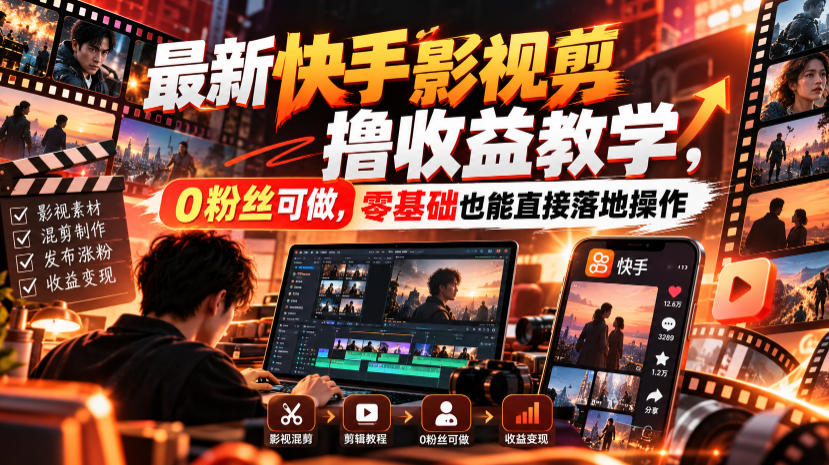 最新快手影视混剪撸收益教学，0粉丝可做，零基础也能直接落地操作-摇钱树