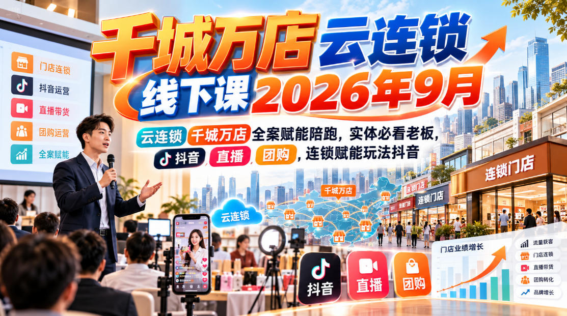 千城万店云连锁线下课2026年9月,云连锁千城万店全案赋能陪跑,实体必看老板,抖音,直播,团购,连锁赋能玩法抖音-摇钱树