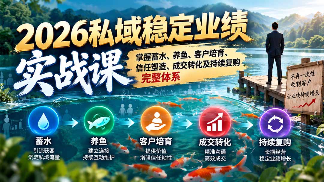 2026私域稳定业绩实战课:掌握蓄水、养鱼、客户培育、信任塑造、成交转化及持续复购完整体系-摇钱树