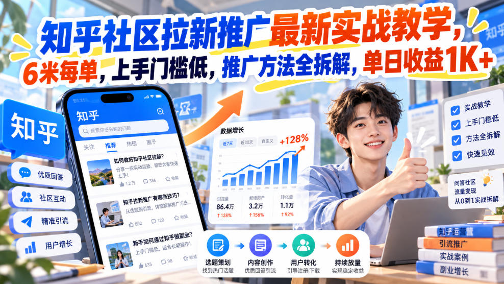 知乎社区拉新推广最新实战教学，6米每单，上手门槛低，推广方法全拆解，单日收益1K+！(更新0930)-摇钱树