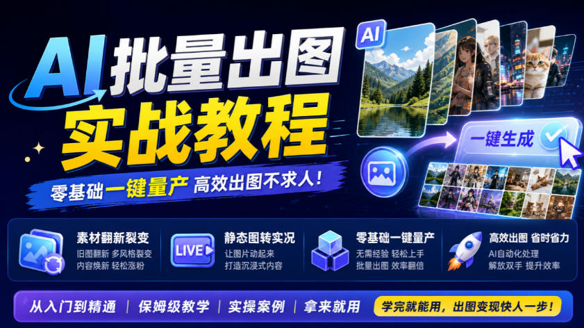 AI批量出图实战教程,素材翻新裂变,静态图转实况,零基础一键量产-好学创业资源