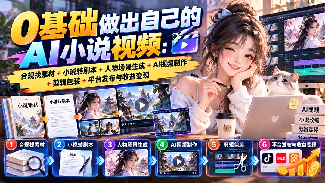 0基础做出自己的AI小说视频:合规找素材+小说转剧本+人物场景生成+AI视频制作+剪辑包装+平台发布与收益变现-摇钱树