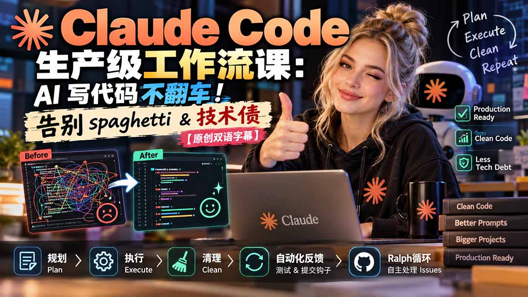 Claude Code 生产级工作流课：AI 写代码不翻车！告别 spaghetti & 技术债【原创双语字幕】-摇钱树