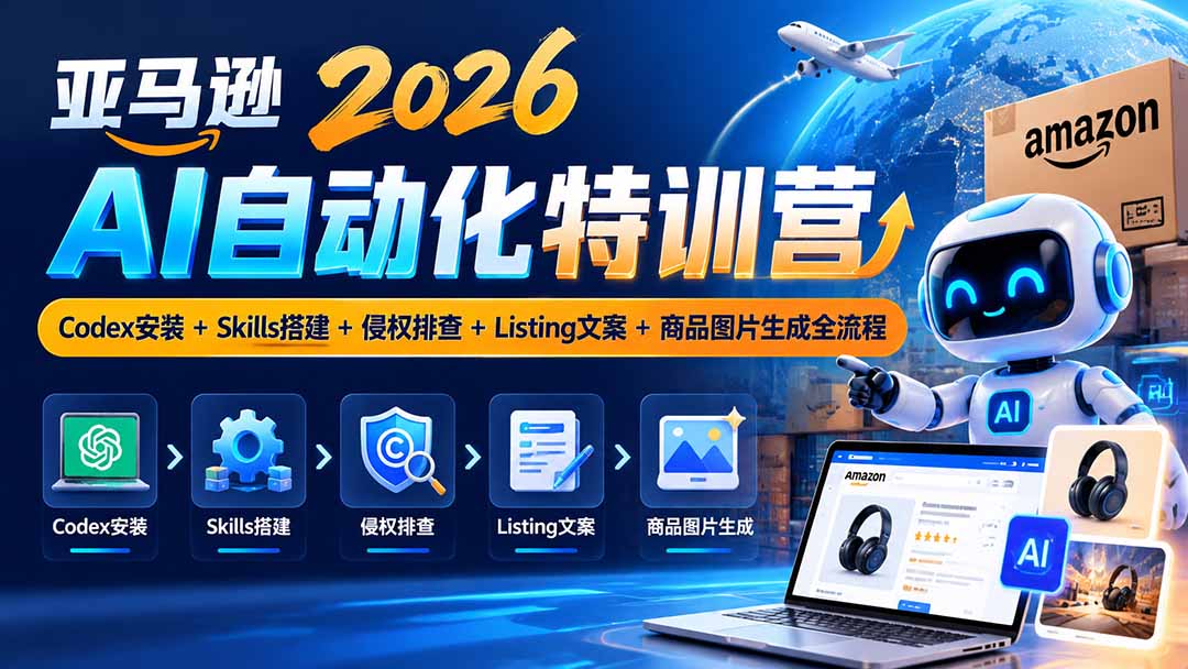 亚马逊2026AI自动化-10月特训营：Codex安装+Skills搭建+侵权排查+Listing文案+商品图片生成全流程-摇钱树