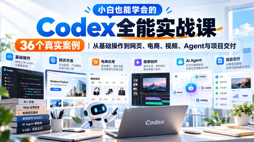 小白也能学会的Codex全能实战课｜36个真实案例，从基础操作到网页、电商、视频、Agent与项目交付-摇钱树