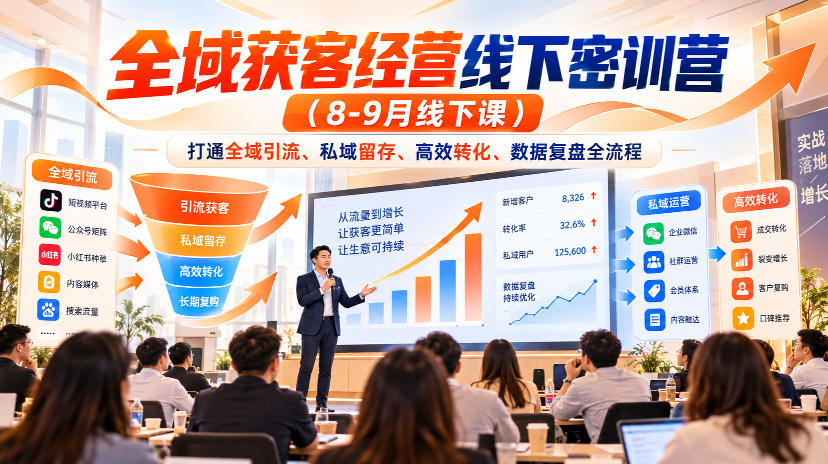 全域获客经营线下密训营(8-9月线下课),打通全域引流、私域留存、高效转化、数据复盘全流程-摇钱树