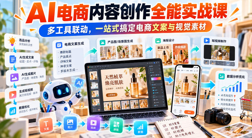 【无水印】AI电商内容创作全能实战课|多工具联动,一站式搞定电商文案与视觉素材-摇钱树