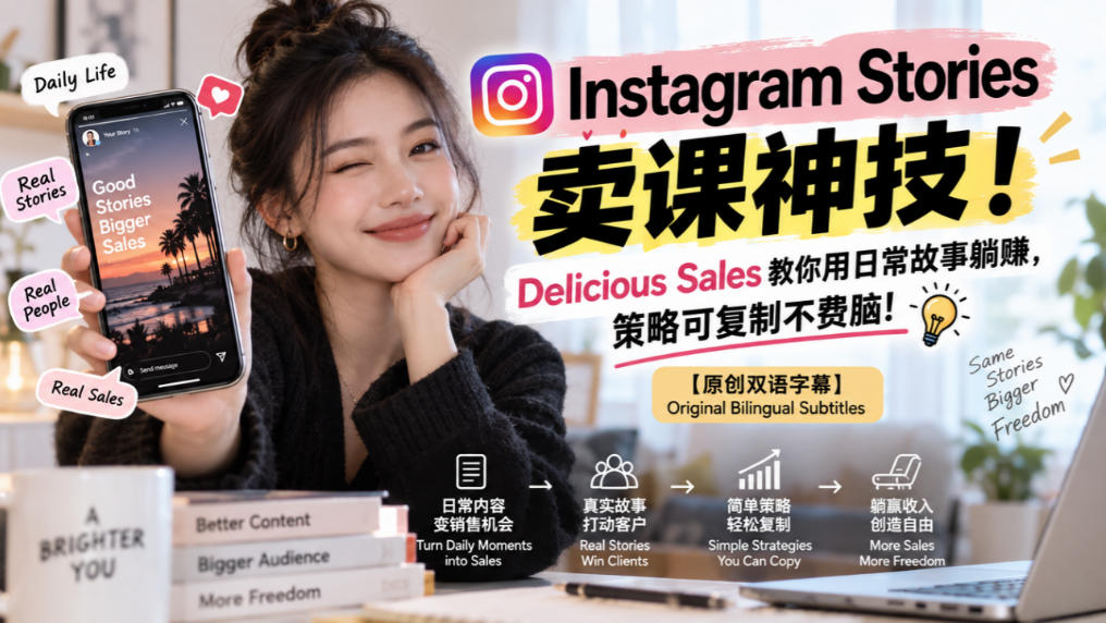 Instagram Stories卖课神技！Delicious Sales教你用日常故事躺賺，策略可复制不费脑！【原创双语字幕】-摇钱树