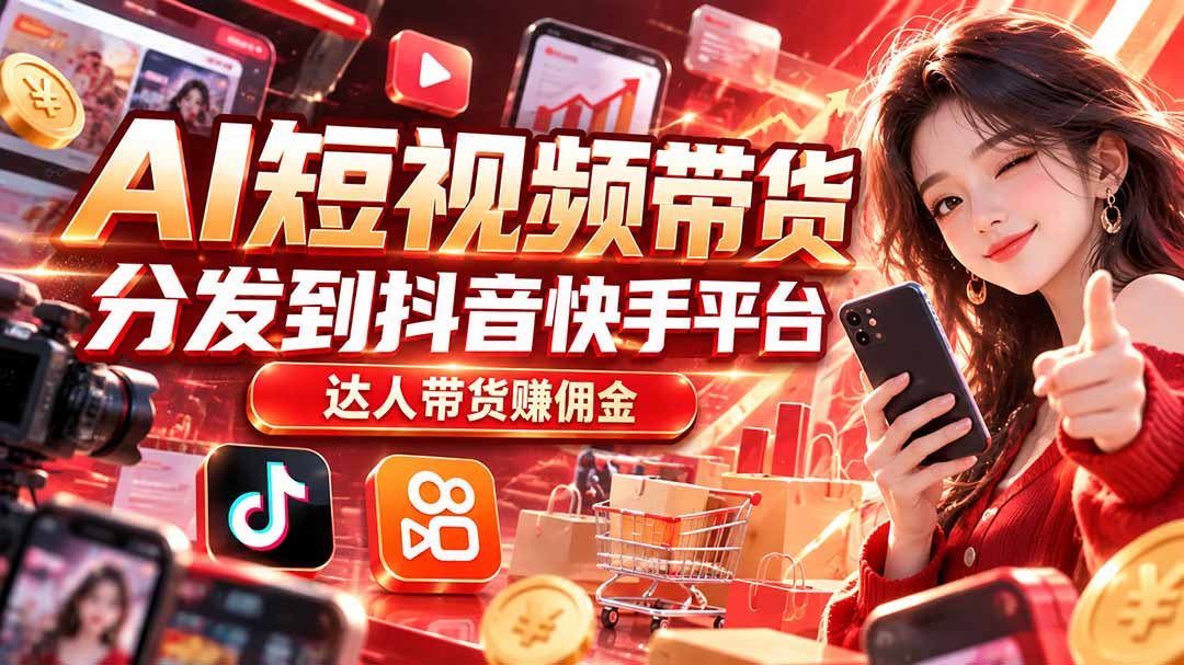 【AI短视频带货】分发到抖音快手平台,达人带货赚佣金-摇钱树