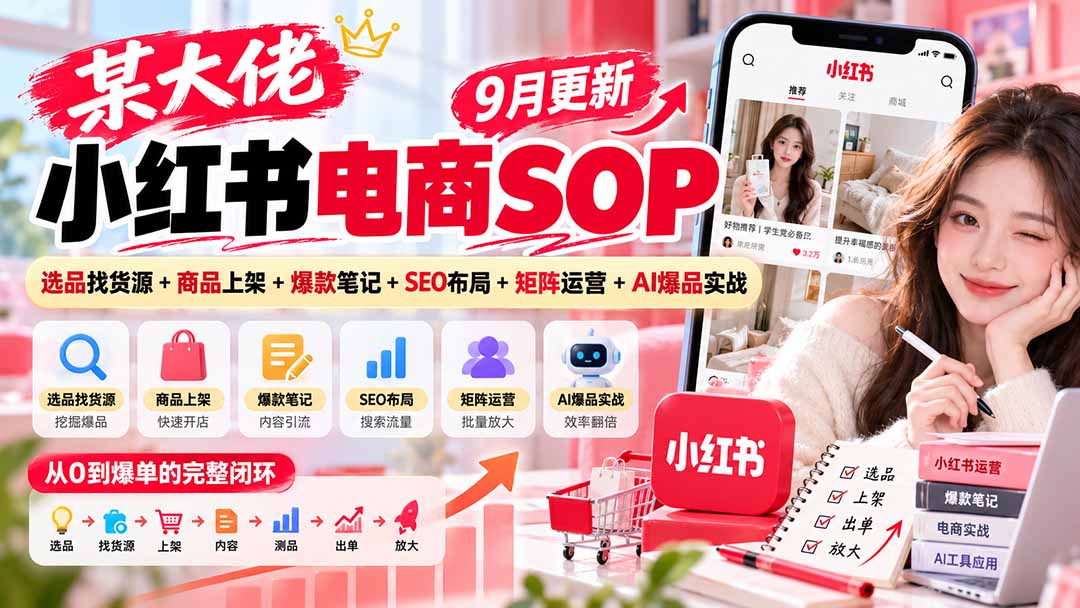 某大佬小红书电商SOP｜9月更新：选品找货源+商品上架+爆款笔记+SEO布局+矩阵运营+AI爆品实战-好学创业资源