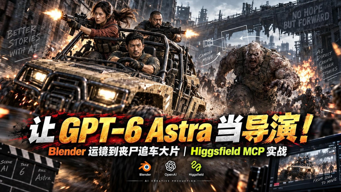 让GPT-6 Astra当导演！Blender运镜到丧尸追车大片｜Higgsfield MCP实战-摇钱树