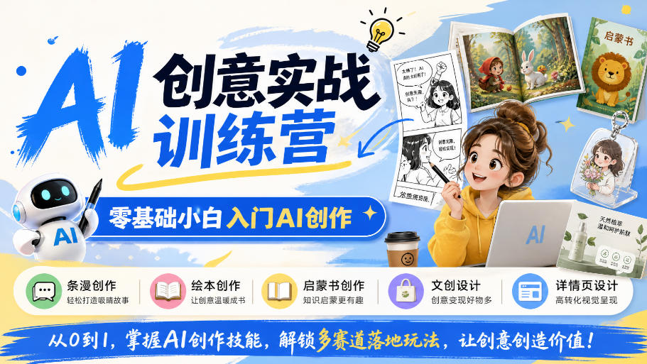 AI创意实战训练营，零基础小白入门AI创作，解锁条漫、绘本、启蒙书、文创、详情页多赛道落地玩法-摇钱树