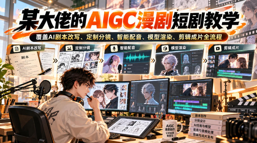 某大佬的AIGC漫剧短剧教学,覆盖AI剧本改写、定制分镜、智能配音、模型渲染、剪辑成片全流程-摇钱树