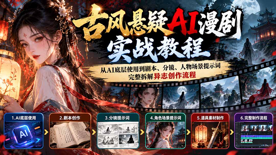 古风悬疑AI漫剧实战教程：从AI底层使用到剧本、分镜、人物场景提示词，完整拆解异志创作流程-摇钱树