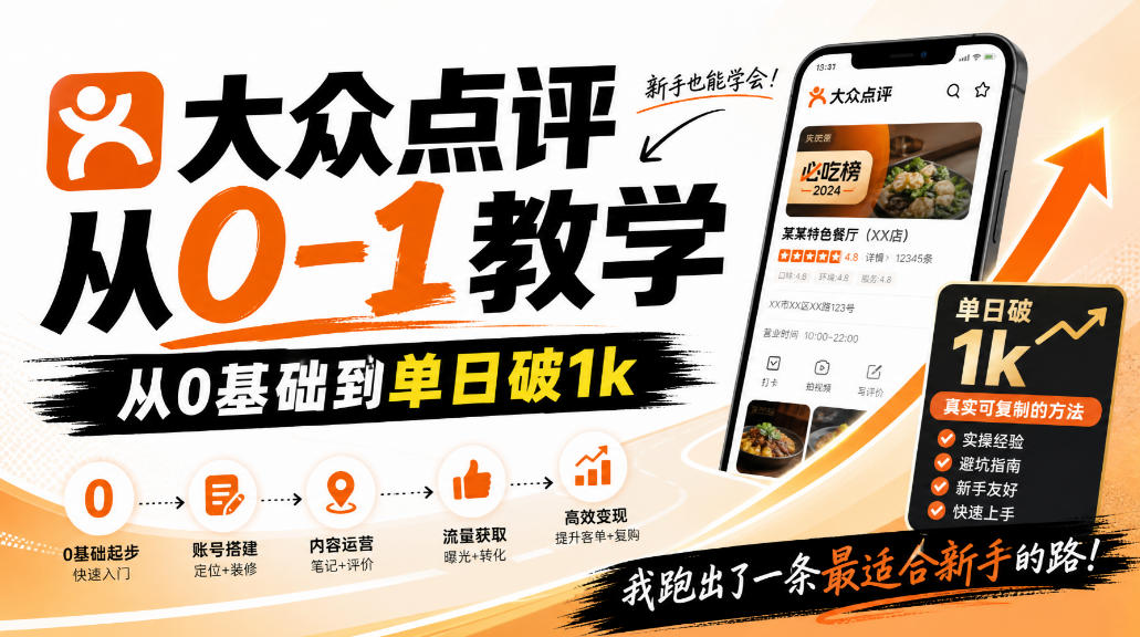 大众点评分成从0-1教学,从0基础到单日破1k,我跑出了一条最适合新手的路-摇钱树