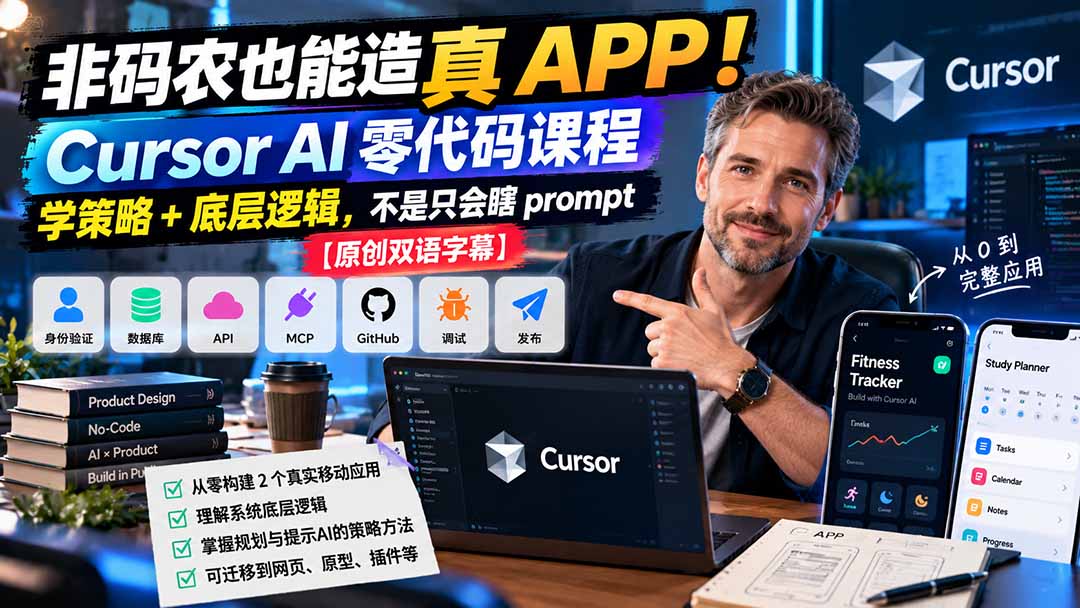 非码农也能造真 APP!Cursor AI 零代码课程:学策略 + 底层逻辑,不是只会瞎 prompt【原创双语字幕】-摇钱树