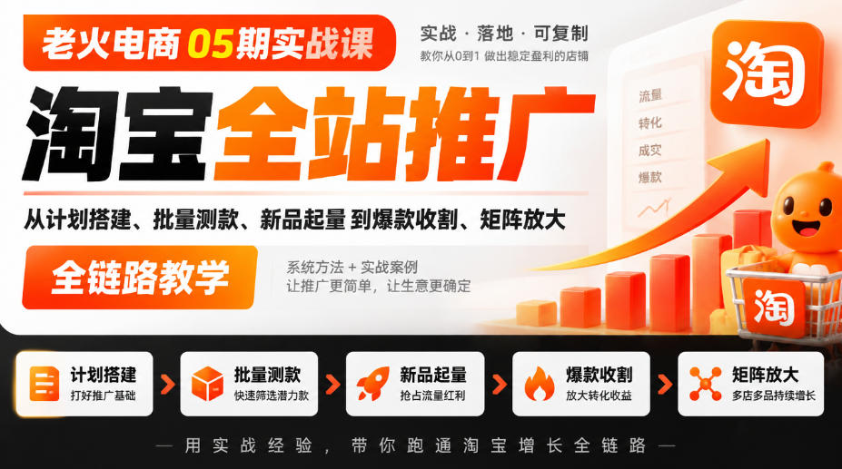 老火电商05期实战课|淘宝全站推广从计划搭建、批量测款、新品起量到爆款收割、矩阵放大全链路教学-摇钱树