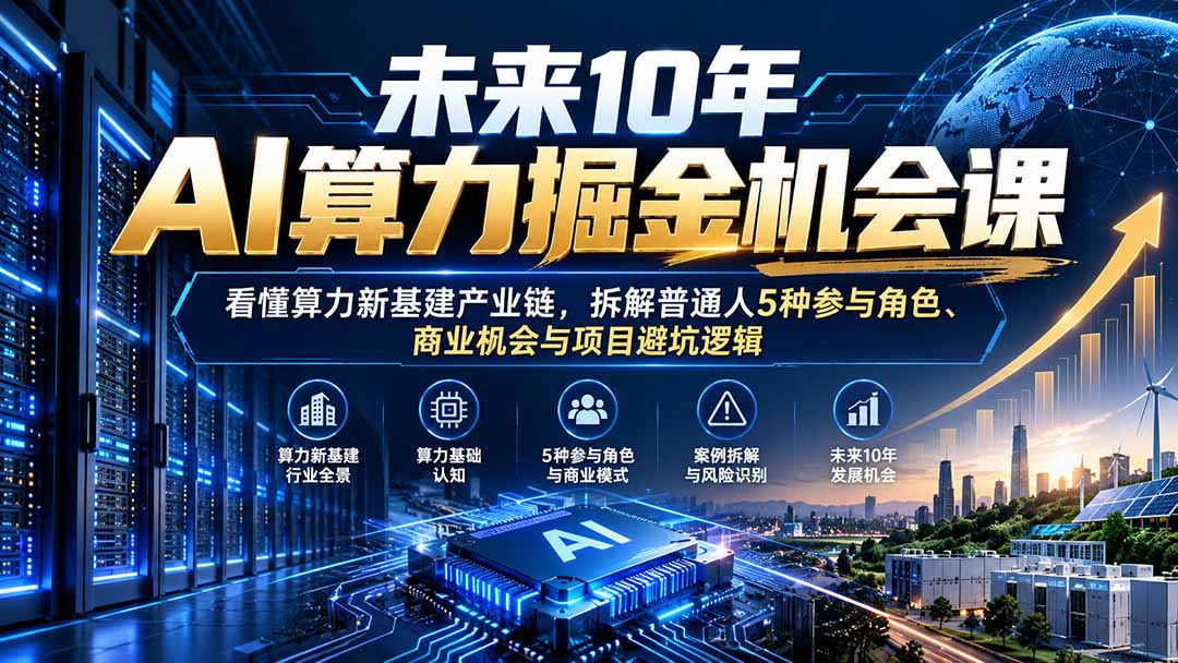 未来10年AI算力掘金机会课:看懂算力新基建产业链,拆解普通人5种参与角色、商业机会与项目避坑逻辑-摇钱树