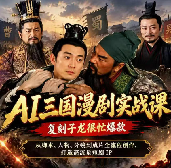抖音14W粉博主同款AI三国漫剧实战课,复刻子龙很忙爆款,从脚本、人物、分镜到成片全流程创作,打造高流量短剧IP-摇钱树