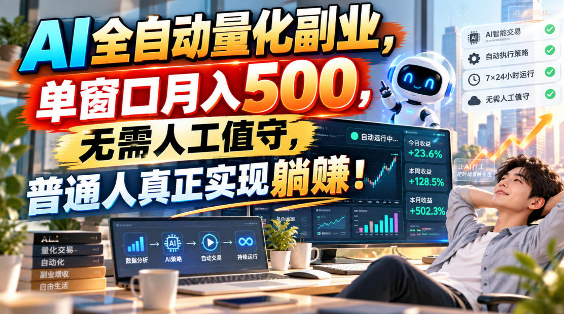 AI全自动量化副业,单窗口月入500,无需人工值守,普通人真正实现躺賺!-摇钱树