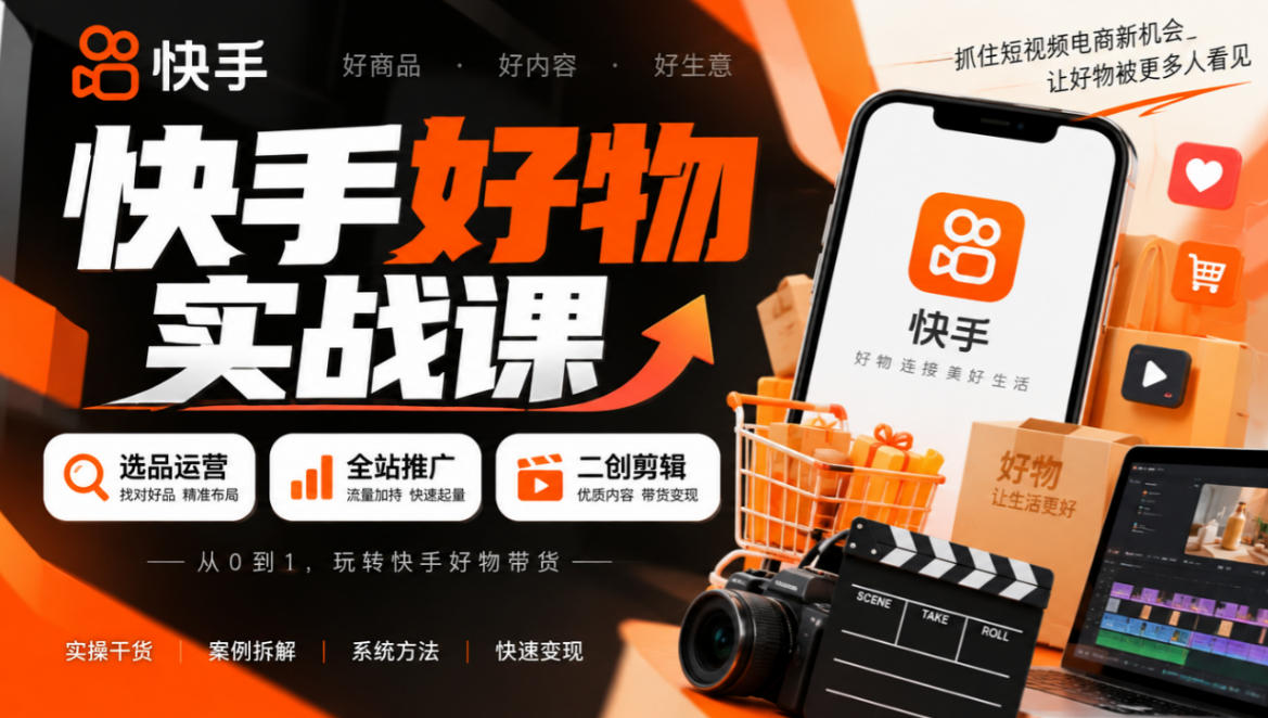 快手好物实战课｜选品运营+全站推广+二创剪辑带货变现-摇钱树