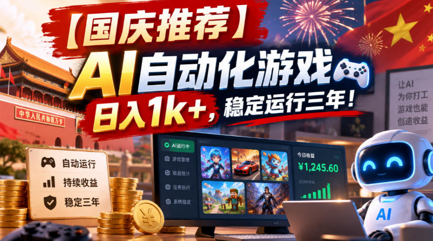 【国庆推荐】AI自动化游戏，日入1k+，操作简单，稳定运行三年！【揭秘】-摇钱树