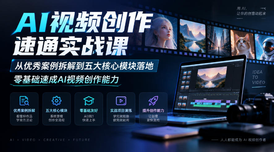 AI视频创作速通实战课|从优秀案例拆解到五大核心模块落地,零基础速成AI视频创作能力-摇钱树