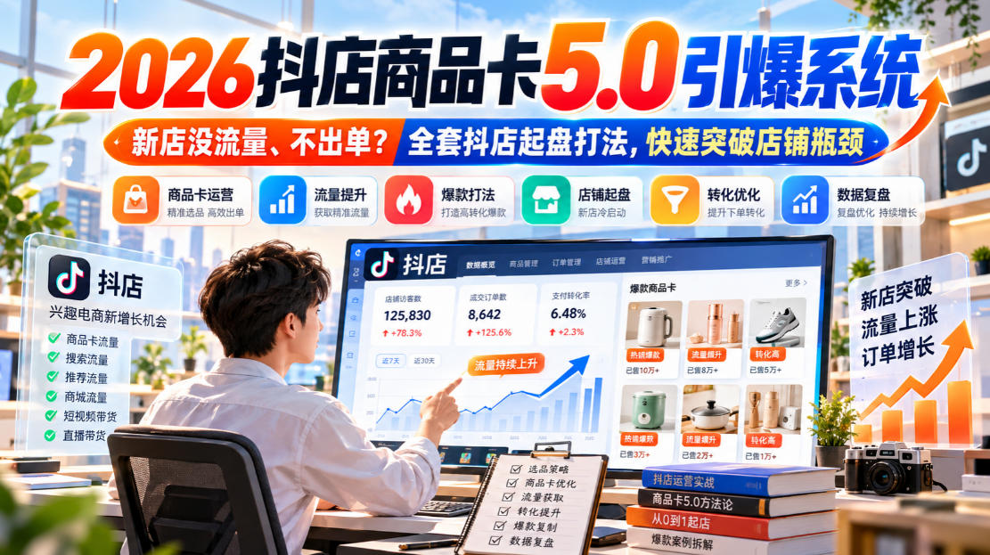 2026抖店商品卡5.0引爆店铺流量，新店没流量、不出单？全套抖店起盘打法，快速突破店铺瓶颈-摇钱树