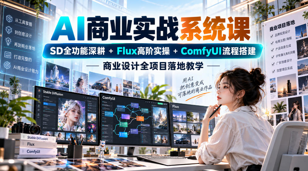 AI商业实战系统课|SD全功能深耕+Flux高阶实操+Comfyui流程搭建,商业设计全项目落地教学-摇钱树