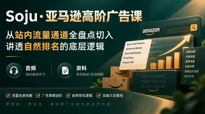 亚马逊高阶广告课,从站内流量通道全盘点切入,讲透自然排名的底层逻辑(直播+音频+资料)-摇钱树