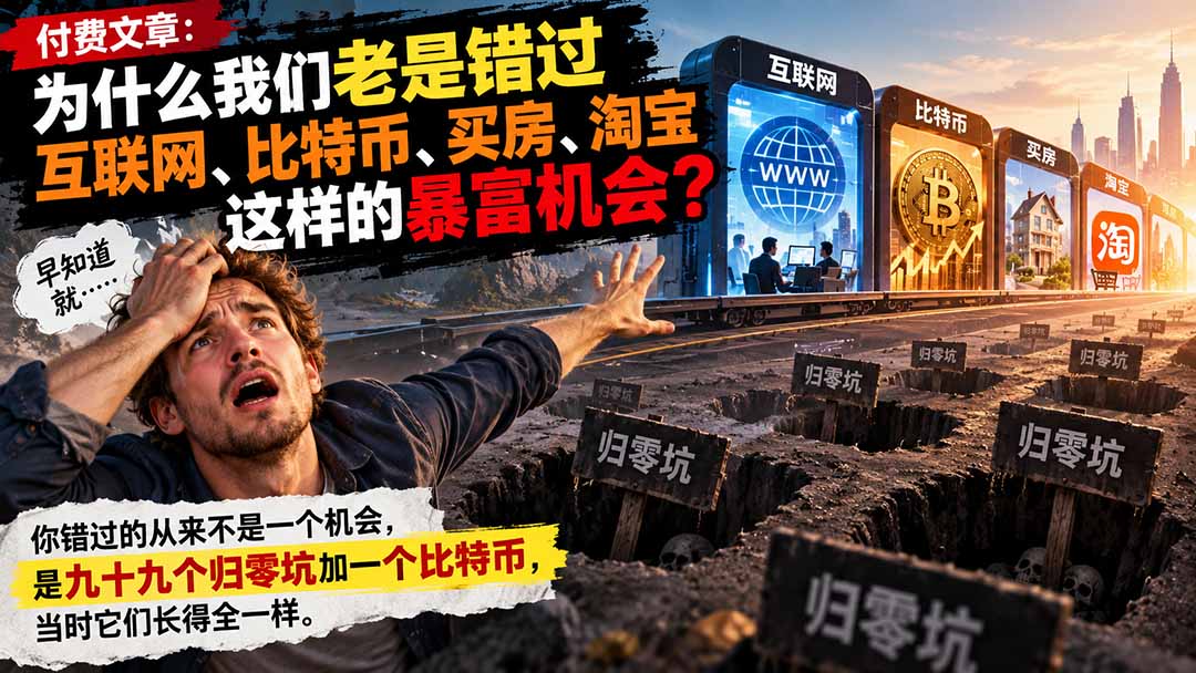 付费文章:为什么我们老是错过互联网、比特币、买 房、淘宝这样的暴富机会?-好学创业资源