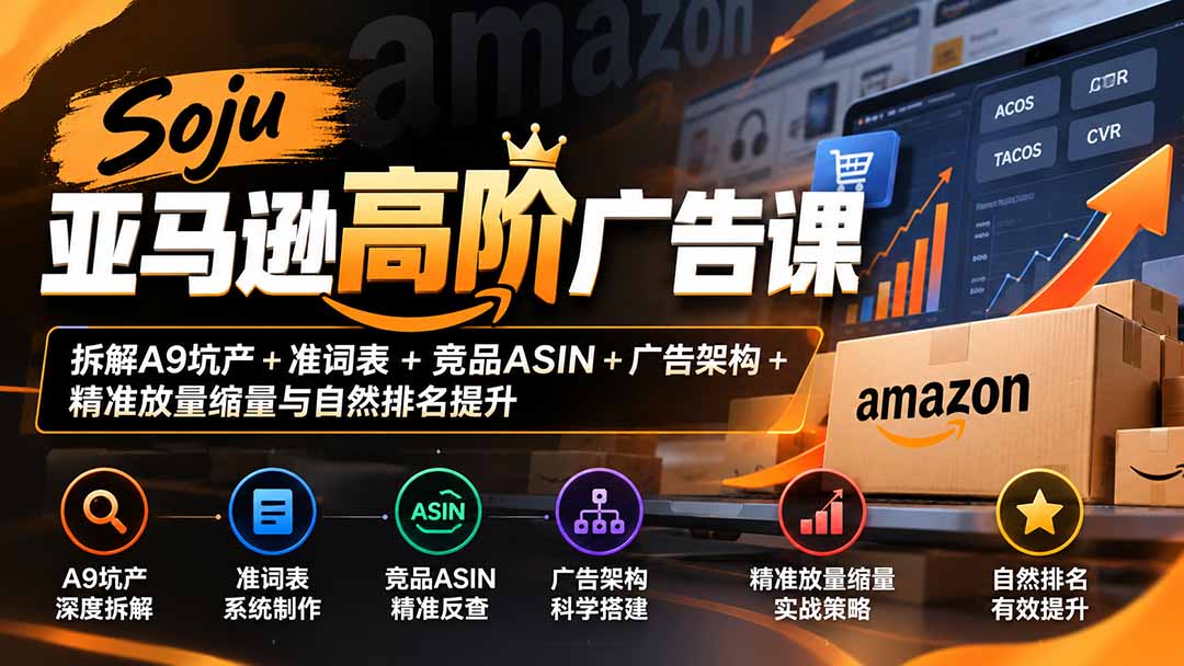 Soju亚马逊高阶广告课：拆解A9坑产+准词表+竞品ASIN+广告架构+精准放量缩量与自然排名提升-摇钱树