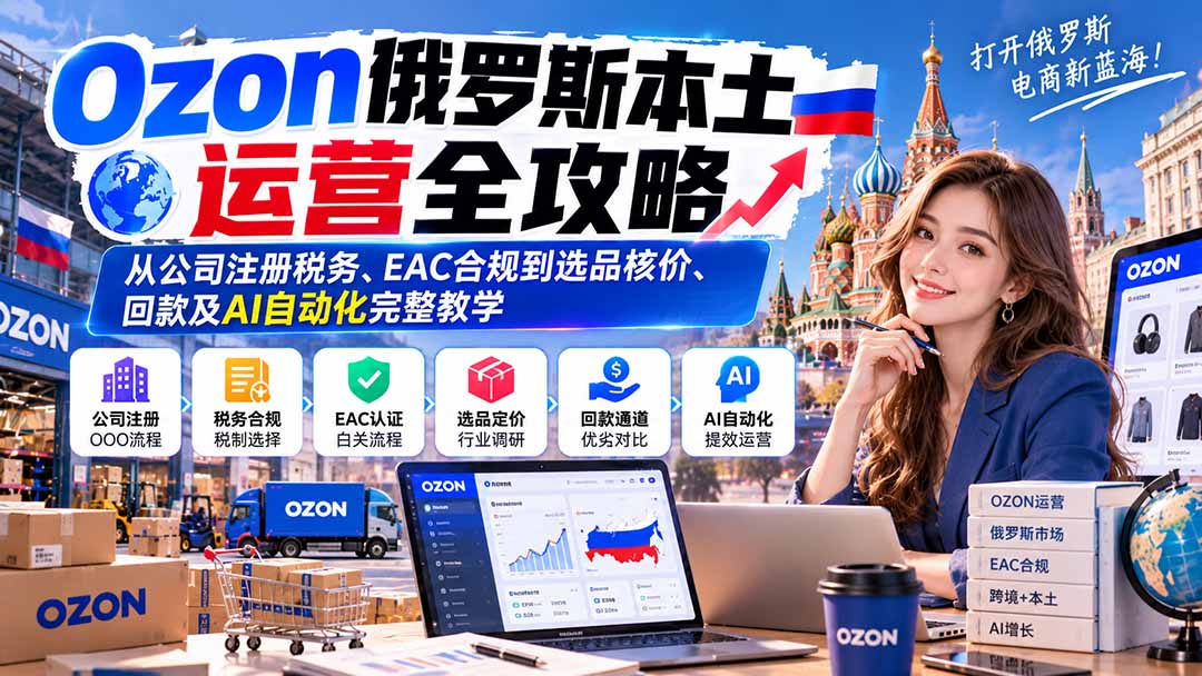 Ozon俄罗斯本土运营全攻略：从公司注册税务、EAC合规到选品核价、回款及AI自动化完整教学-丰收创业