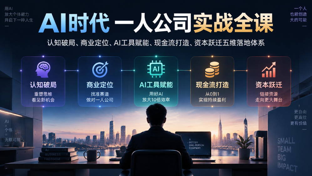 AI时代一人公司实战全课|认知破局、商业定位、AI工具赋能、现金流打造、资本跃迁五维落地体系-摇钱树