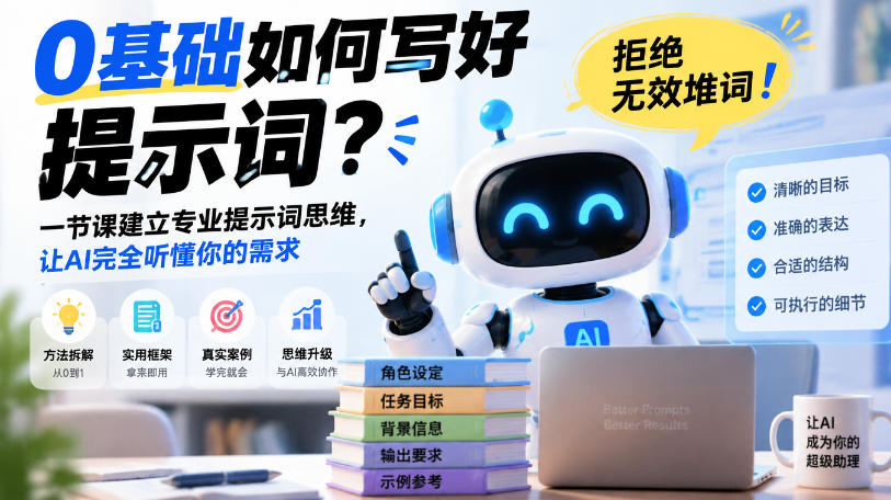 0基础如何写好提示词,拒绝无效堆词!一节课建立专业提示词思维,让AI完全听懂你的需求-摇钱树