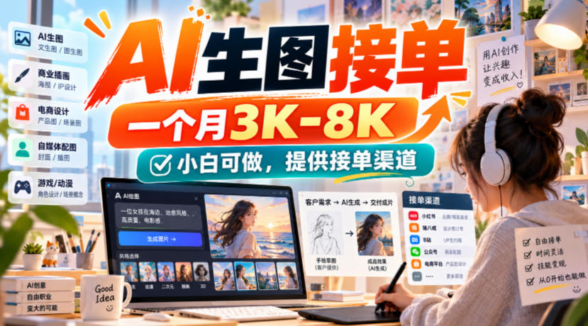 AI生图接单，一个月3K-8K，小白可做，提供接单渠道-丰收创业