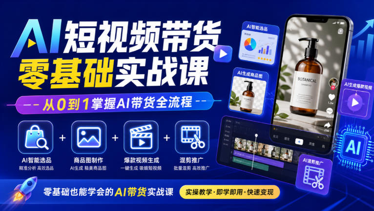 AI短视频带货零基础实战课｜AI智能选品+商品图制作+爆款视频生成+混剪推广，从0到1掌握AI带货全流程-摇钱树