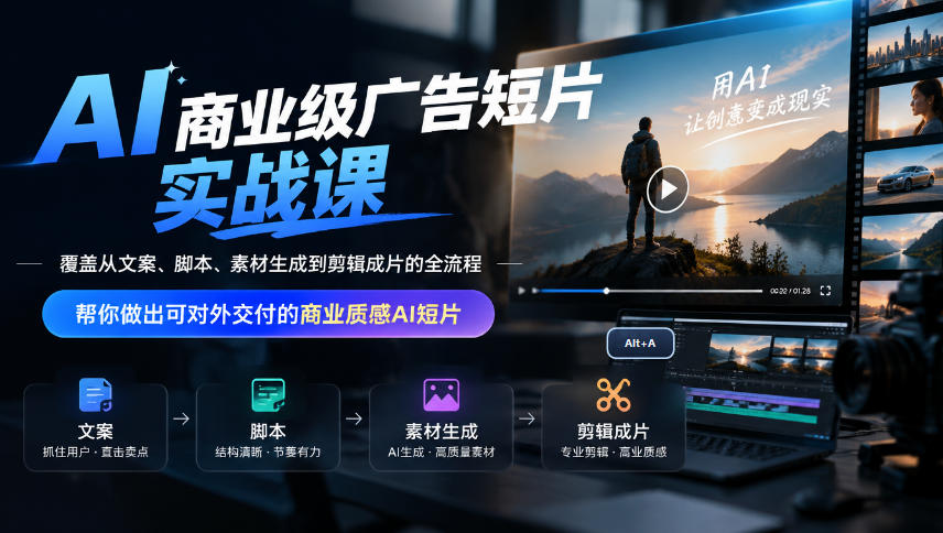 AI商业级广告短片实战课,覆盖从文案、脚本、素材生成到剪辑成片的全流程,帮你做出可对外交付的商业质感AI短片-摇钱树