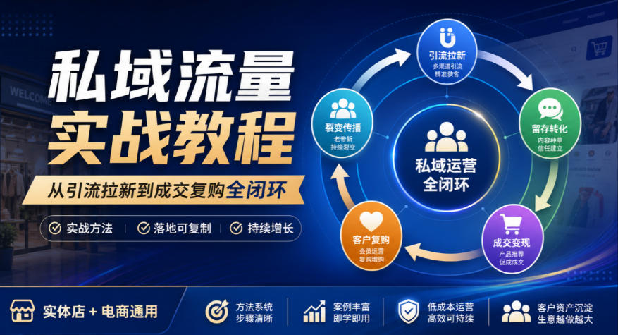 私域流量实战教程,从引流拉新到成交复购全闭环,实体店电商通用-摇钱树
